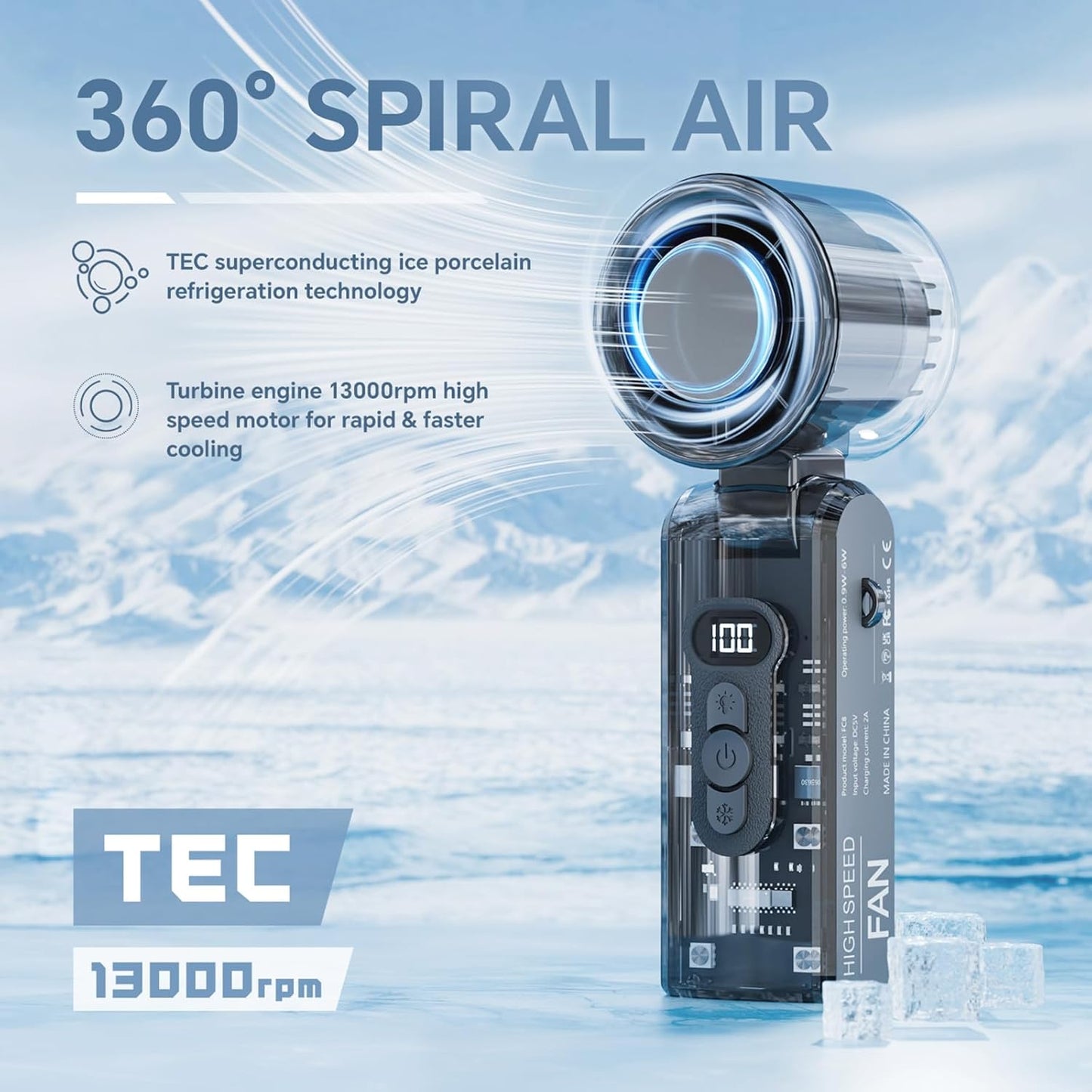 G-DRONIQ Portable High Speed Turbo Fan – LED Light & Ice Cooling Plate