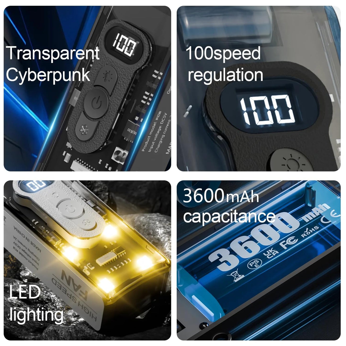 G-DRONIQ Portable High Speed Turbo Fan – LED Light & Ice Cooling Plate