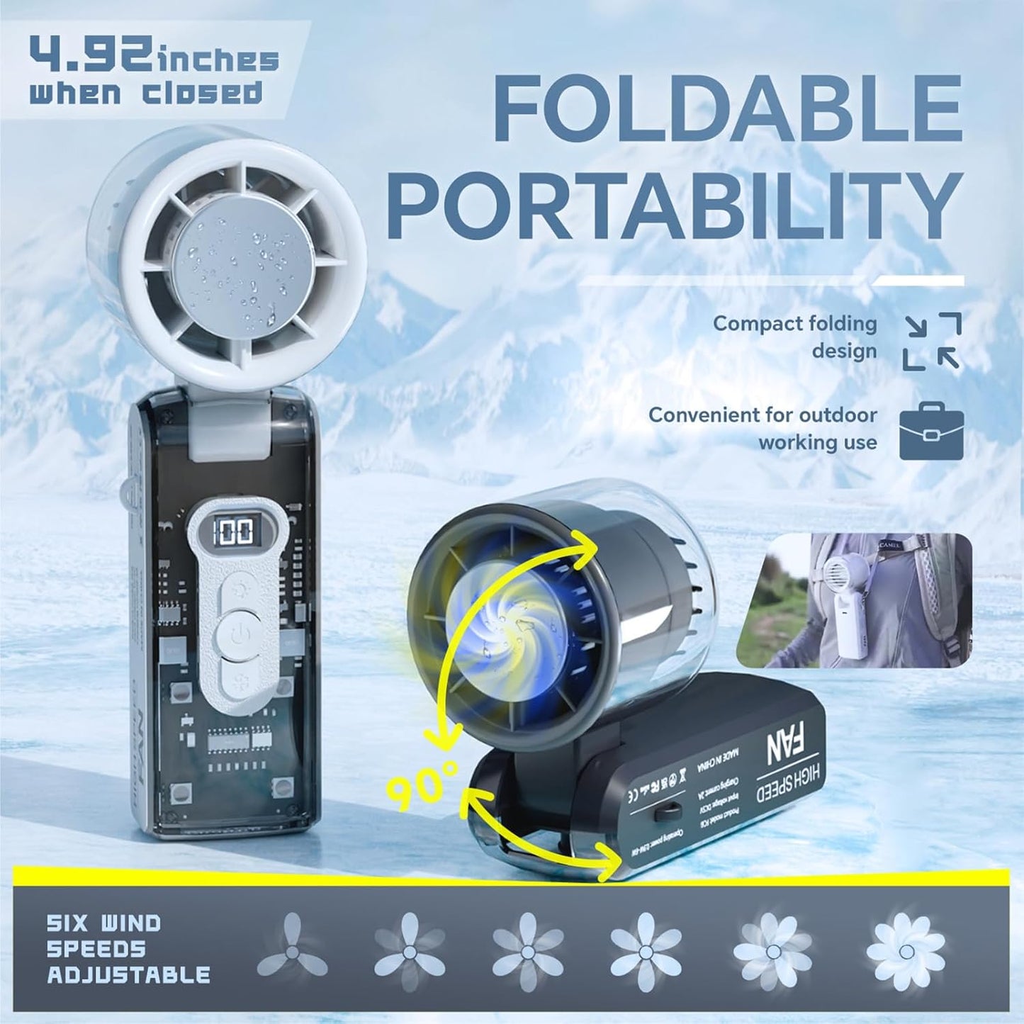 G-DRONIQ Portable High Speed Turbo Fan – LED Light & Ice Cooling Plate